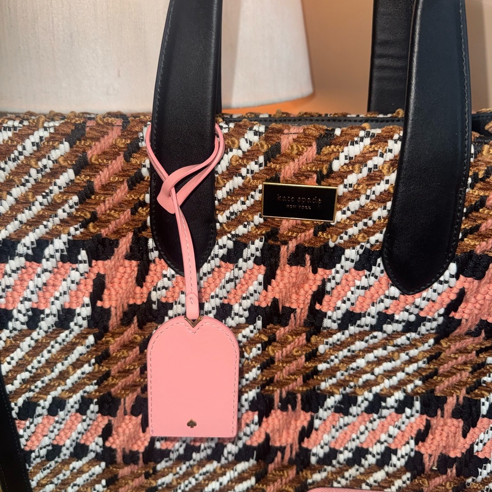 NWOT Kate Spade Manhattan Plaid Large Tote in Dancer Pink w coordinating wallet - Picture 3 of 11